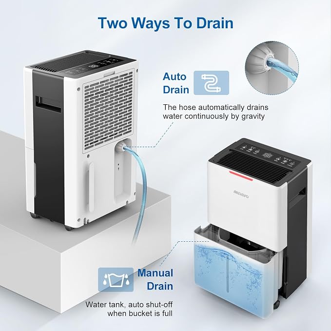Aiusevo 21-Pint Dehumidifier for Home and Large Room up to 1500 Sq. Ft.,Dehumidifiers for Basement with Drain Hos Drain Hose, Auto Humidity Control, 3 Modes, 24-Hour Timer
