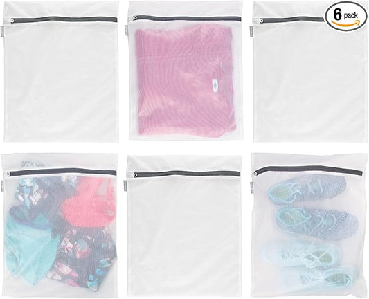 iDesign Large Mesh Laundry Bag for Delicates - Set of 6 - White