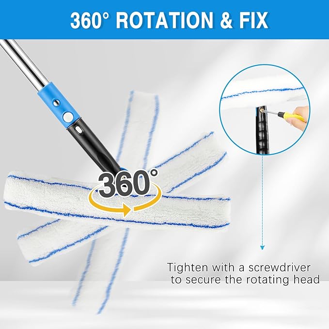 75" Window Squeegee Cleaner Kit with Extension Pole, 360° Rotating Streak-Free Glass Cleaner for High Windows, Shower Doors & Solar Panels – Professional All-in-One Window Cleaning Tools Set