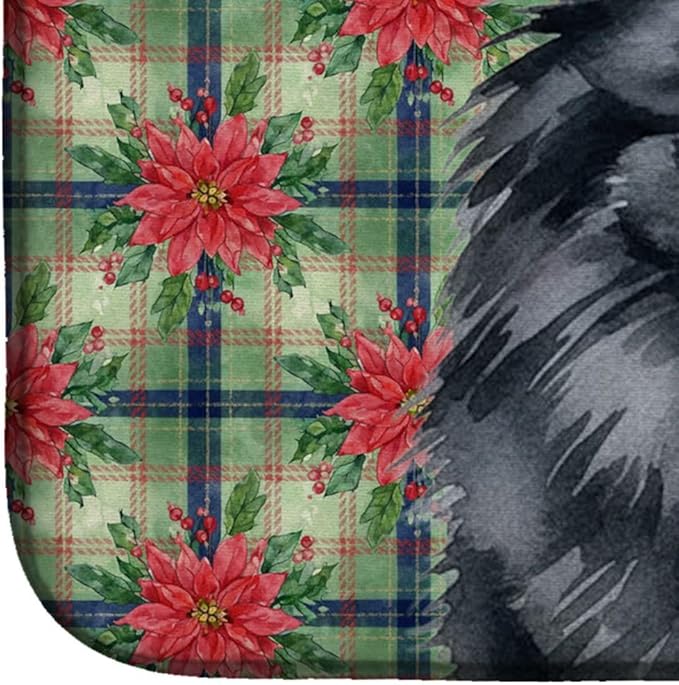 Caroline's Treasures Black Pomeranian Christmas PoinsettIas Dish Drying Mat Absorbent Dish Drying Mat Pad for Kitchen Counter Dish Drainer Mat for Countertop, 14 x 21", Multicolor