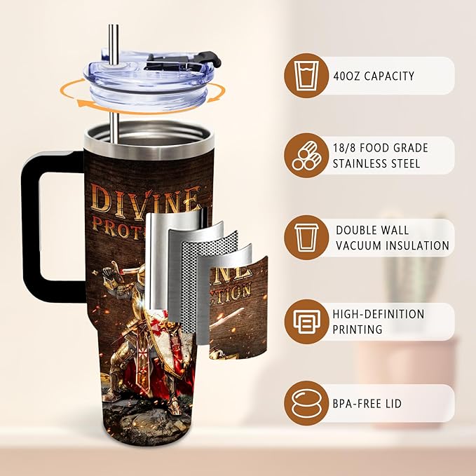 DUUV Christian Tumbler 40 Oz, Inspirational Christian Design, Stainless Steel Insulated Mug with Bible, Christmas Thanksgiving Gift for Religious Individuals, Spiritual Seekers, and Fantasy Fans