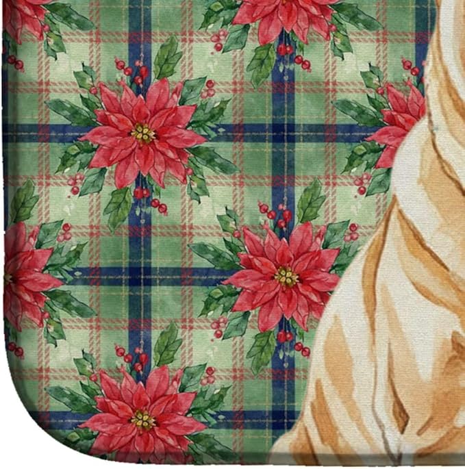Caroline's Treasures Red Shar Pei Christmas PoinsettIas Dish Drying Mat Absorbent Dish Drying Mat Pad for Kitchen Counter Dish Drainer Mat for Countertop, 14 x 21", Multicolor