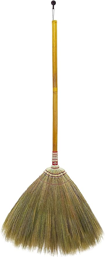 Indoor Grass Broom 40 Inch with Bamboo Handled Brooms for Floor Cleaning, Smooth & Hard Floor - Sweeping Tool Unique Handmade Craft Broom Design for Home, Kitchen, Office, Courtyard, Tiled Floor