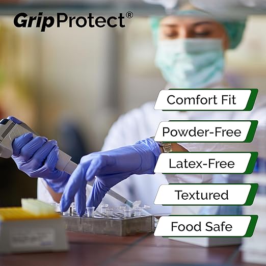 GripProtect Precise Nitrile Gloves 4 Mil – Chemical Resistant Nitrile Gloves for Mechanics, Tattoos, Food Prep & Cleaning - Medical Grade Disposable Gloves, Extra Large Bulk Case of 1000