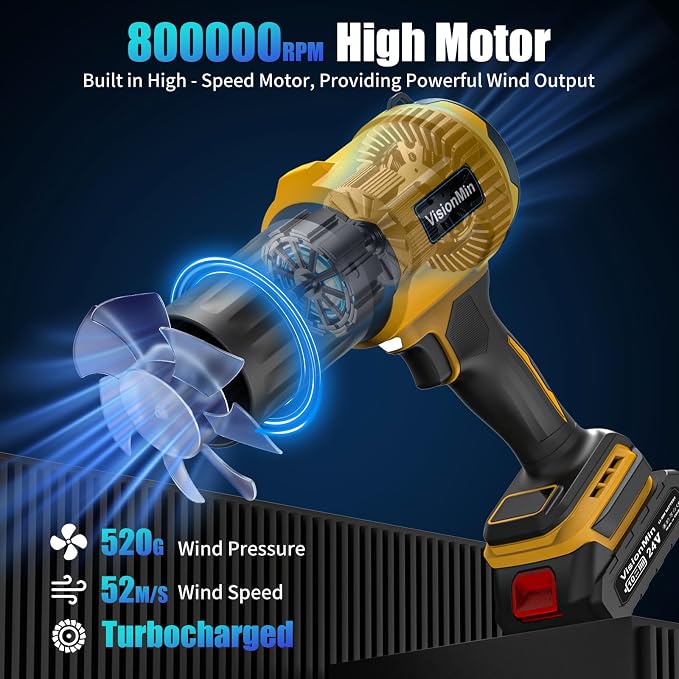 Handheld Leaf Blower, Leaf Blower Cordless with Brushless Motor, 24V Electric Blower with 2×4.0Ah Batteries, 2 Nozzles & Variable Speed, Lightweight Blower 2.2 lbs for Yard, Car, Dust & Snow Cleaning