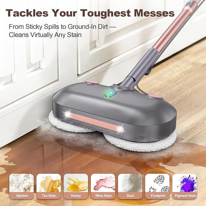 Scrubbing Steam Mop with Rotating Pads,All-in-One Spin Steam Cleaner for Floor Cleaning,Large Tank,23FT Cord, LED Headlights,Reusable Pads & Self-Standing,Safe for Hard Floor/Laminate/Marble