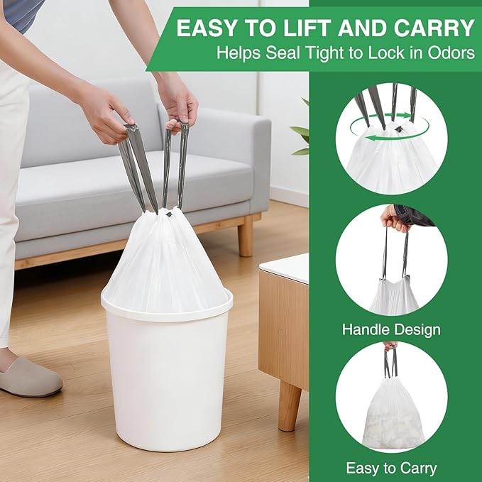 220 Counts 5 Gallon Trash Bag Drawstring Small Trash Bags, Thick Pre-separated Garbage Bags, Trash Bin Liners, Suitable for bathroom, kitchen, bedroom, office (White)