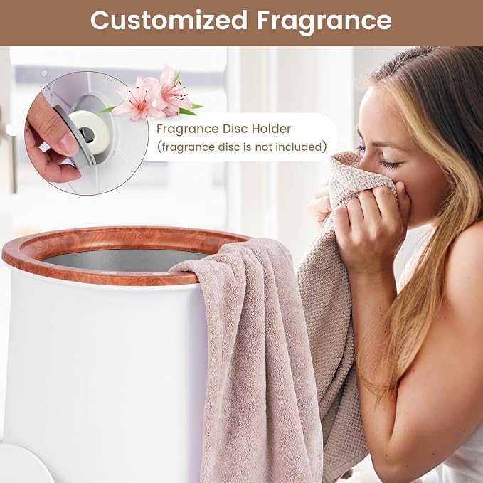 Giantex Towel Warmer Bucket, 23L Large Hot Towel Bucket for Bathroom Spa, Wood Handle, 3 Heating Modes, Adjustable Timer & Auto Shut Off, Fits Up to Two 40" x 70" Oversized Towels, Blankets, Brown