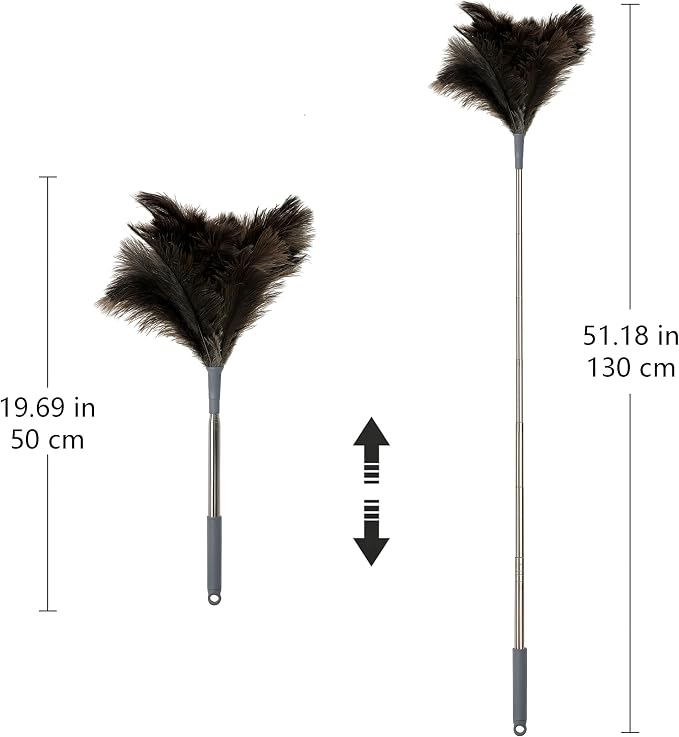 Ostrich Feather Duster, 51 Inch (1.3m) Long Reach Extendable Telescopic Pole, Natural Soft Dusting Brush for Furniture, Blinds, Ceiling Fans and Office Cleaning