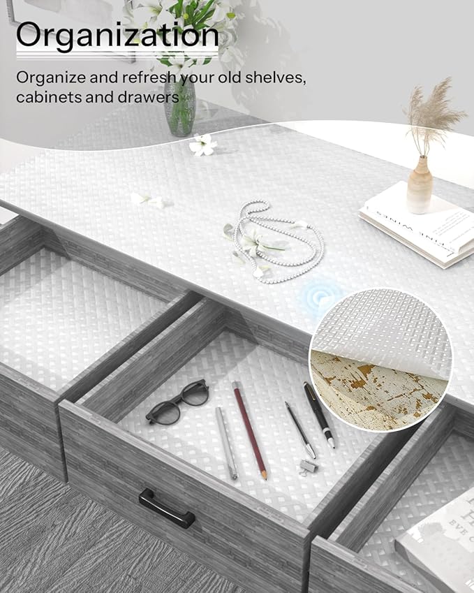 Shelf and Drawer Liner for Kitchen Cabinet, Non-Adhesive 12in x 360in Waterproof Contact Paper Refrigerator Liners Thickened Durable EVA Material Non Slip Mat for Dresser Cupboard Pantry Protector