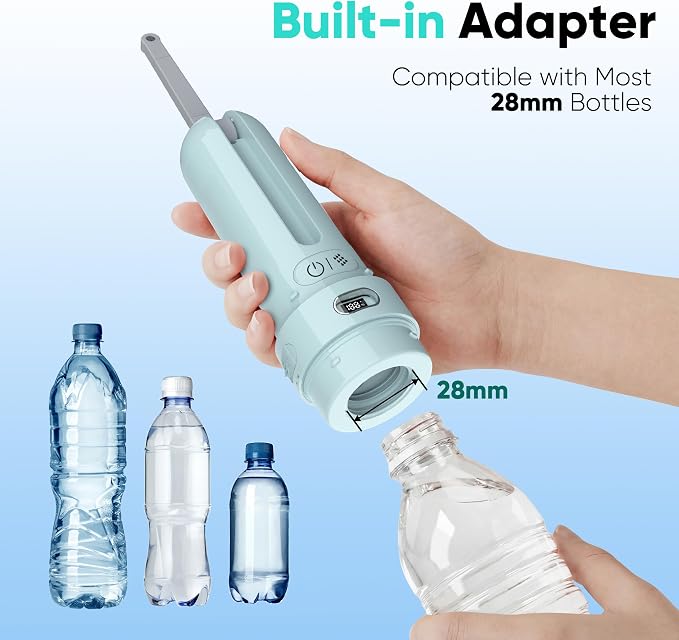 Electric Portable Bidet, Travel Toilet Hygiene Sanitation,3 Modes Foldable Peri Bottle with 2 Nozzles, High-Pressure Handheld Sprayer for Camping, Hiking, Cycling (Mint Green)