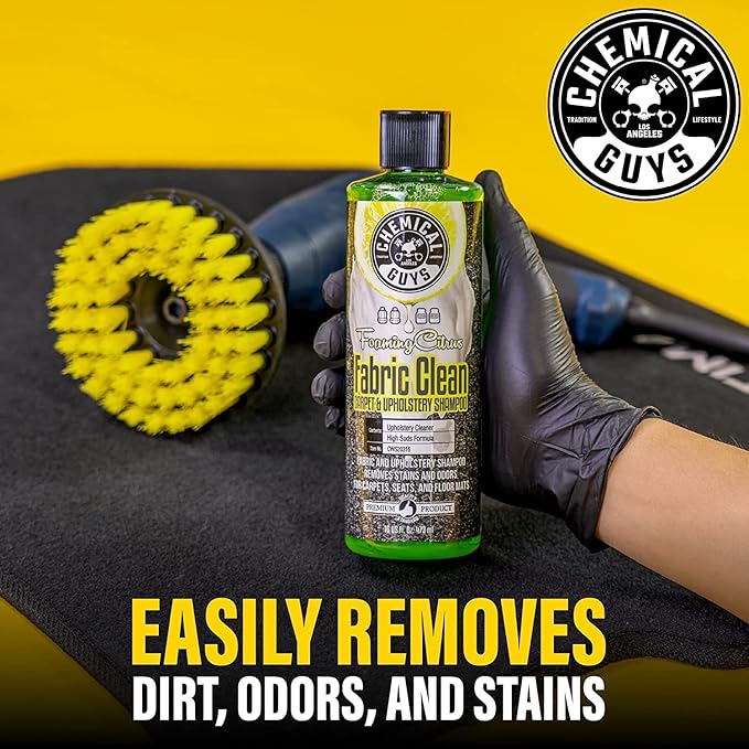 Chemical Guys CWS203DK Foaming Citrus Fabric Clean Carpet & Upholstery Cleaning & Protectant Bundle with HydroThread, Drill Brush and Spray Bottle (Car Carpets, Seats & Floor Mats) 4 Items