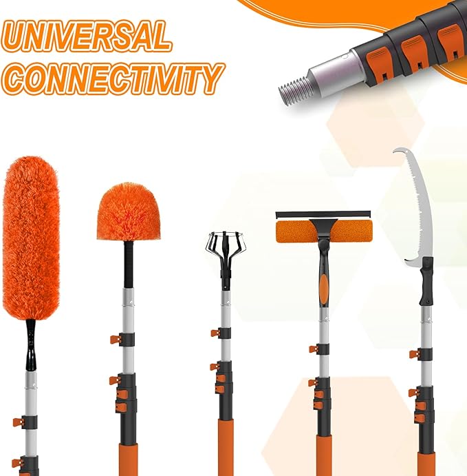 SISUPASSIE Telescoping Extension Pole, Reach to 36FT Telescoping Pole Multi-Purpose 7-30FT Lightweight, Sturdy with Universal Twist-on Metal Tip Extendable for Dusting Painting Window Cleaning