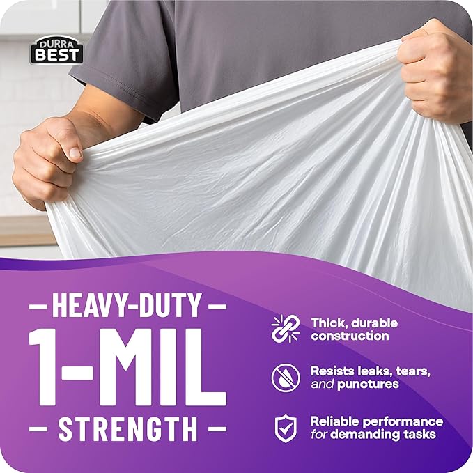 Heavy-Duty Trash Bags – 120 count, 18 Gallon White, Ultra Thick Drawstring Garbage Bags – Leak-Resistant for Home & Commercial Use, Big Trash Bags, Made in USA