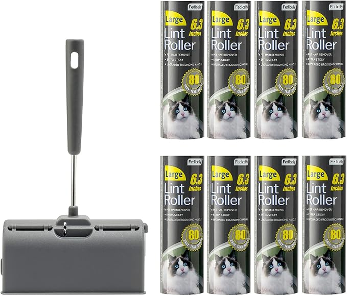 Fedicelly Lint Rollers Pet Hair Extra Sticky Furniture,Cat Dog Hair Remover Laundry Clothes Carpet, 6.3 inches Wider with 640 Sheets Large Lint Remover Brush for Couch