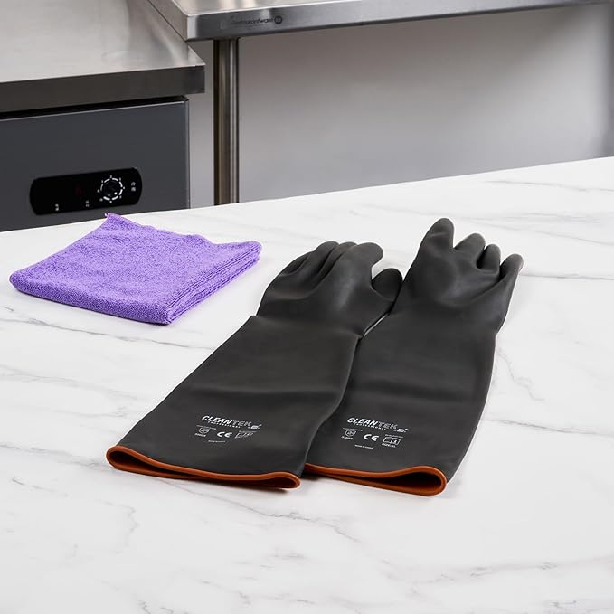 Restaurantware Heavy Duty Gloves 10 Count 21.654 x 7.283 x 0.394 Inches Chemical-Resistant Industrial Safety Gloves Black Long Rubber Gloves Acid Resistant Slip-Resistant Reusable