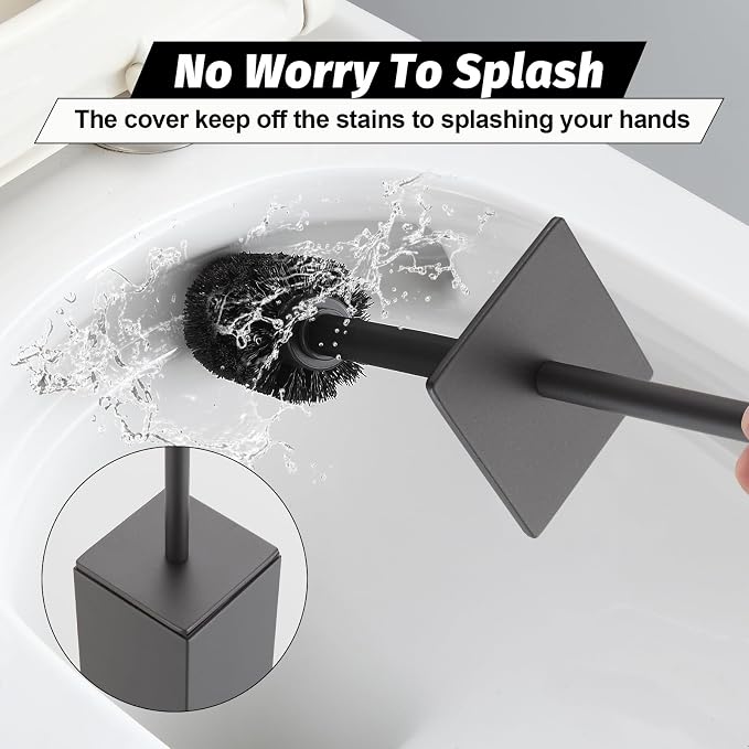 BGL Toilet Brush with Holder Set Gun Grey Aluminium Standing for Bathroom Toilet Bowl Cleaner Brush and Holder Set, Square Design