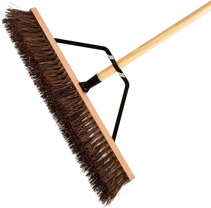 Restaurantware-Clean Tek Professional 24 Inch Push Broom, 1 Heavy-Duty Broom with 60” Handle - Palmyra Bristles, Use Indoor and Outdoor, Wooden, Commercial Use, for Deck, Driveway, Garage, Patio