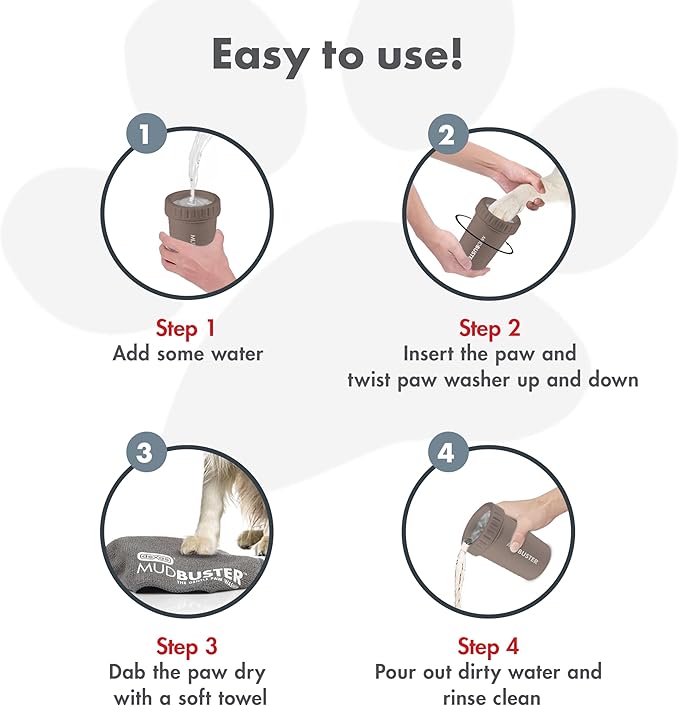 Dexas MudBuster Medium Dog Paw Cleaner, Taupe, Fits 1.5"-2.5" Wide Paws, Gentle Silicone Bristles for Quick, Easy Cleaning