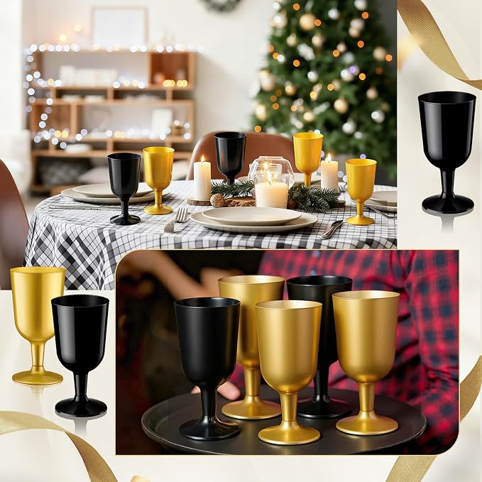 Jingmore 96 Pcs Plastic Wine Glasses 7 oz Plastic Goblets Party Disposable Wine Cups Hard Drinking Glasses with Stem Stackable Goblets Champagne Flutes for Wedding Toasting Birthday Party Supplies