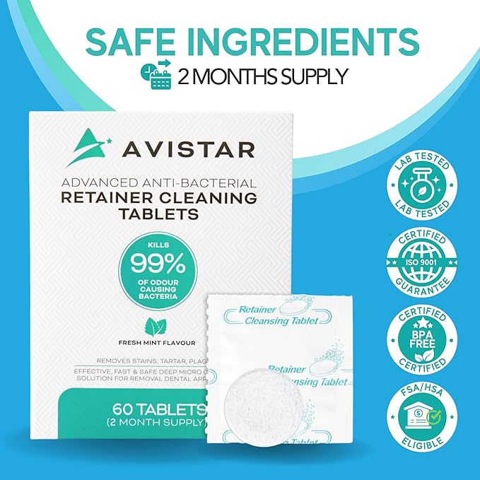 Retainer & Mouth Guard Cleaner Tablets - Mint Flavor Retainer Cleaner Tablets & Invisalign Cleaner -Denture Cleaning Tablets, Denture Cleaner, Aligners, Night Guard - Oral Dental Care