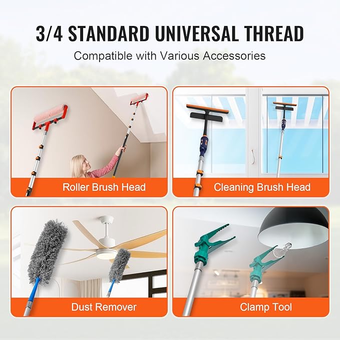 VEVOR Telescopic Extension Pole, 6-24 FT Multi-Purpose Extension Pole, Sturdy Aluminum Alloy Paint Extendable Pole with Flip-Lock Design, Telescopic Pole for Painting, Dusting and Cleaning