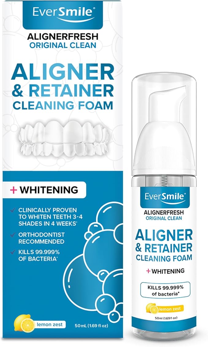 EverSmile AlignerFresh Original Clean Foam – Cleaner for All Clear Aligners & Retainers – Whitens Teeth, Fights Bad Breath – Lemon Zest, 50ml (1 Pack)