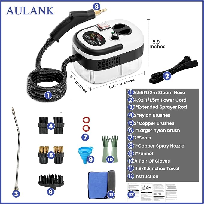 Steam Cleaner, Portable Pressurized Steamer for Cleaning with 14pcs Accessories, 6-Level Adjustable,15s Heat-Up, Handheld Steam Cleaner for Home, Tile, Dirt, Grout, Grease, Car Detailing (03-White)