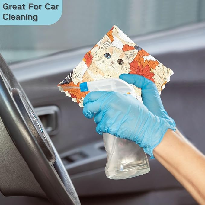 Orange Chrysanthemum Cats Butterflies Kitchen Towels Dish Cloths Set of 6 Microfiber Cleaning Cloths for Cars Super Absorbent Machine