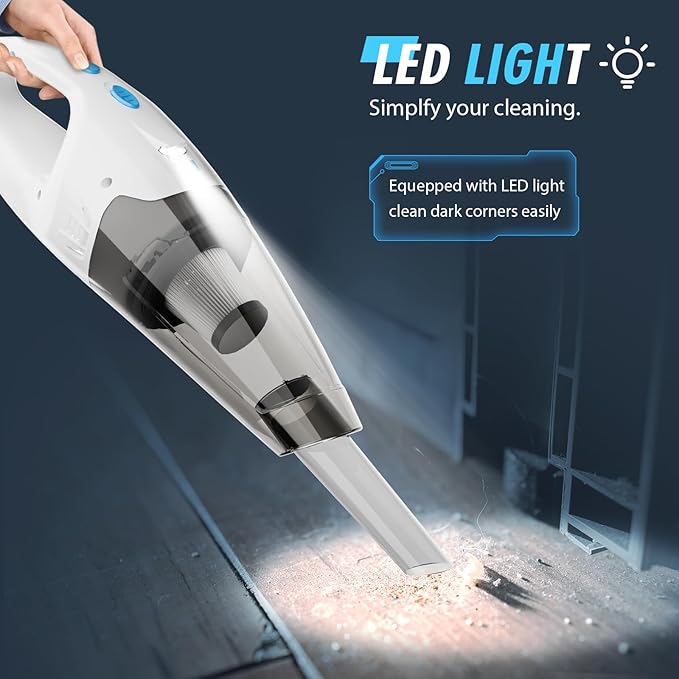 FUOAYOC Handheld Vacuum Cordless for Home/Car/Office, 6KPA Powerful Suction & 1.6lbs Lightweight, Mini Portable Hand Held Vacuum Cleaner with LED Light & Multi Accessories, Car Cordless Rechargeable