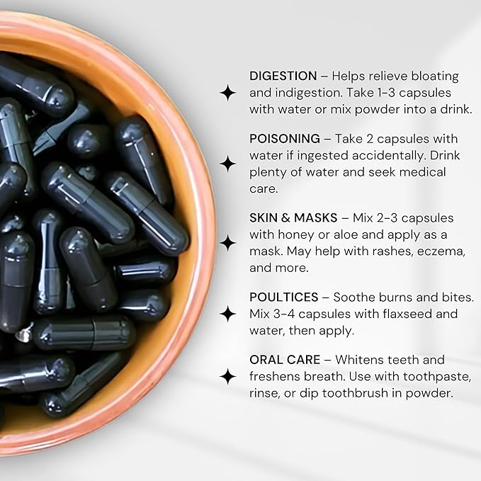 Schizandu Activated Coconut Charcoal Capsules – Vegan, Organic, Non-GMO, No Additives – 210 Count, X-Large Bottle