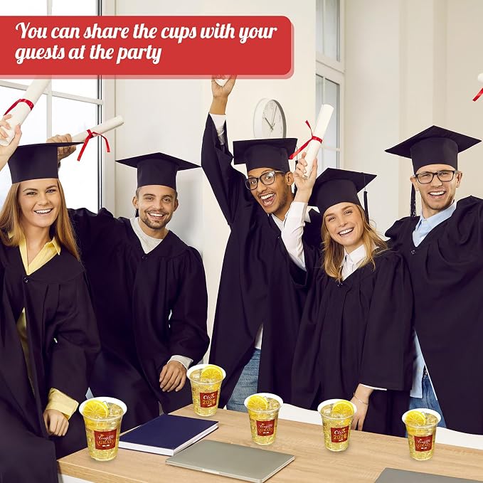 Amyhill 60 Pack 12oz Graduation Cups 2026 Graduation Decorations Disposable Plastic Cups Sturdy&Durable Drinkware for Class of 2026 Decorations Congrats Grad Party Favors Supplies (Gold Dark Red)