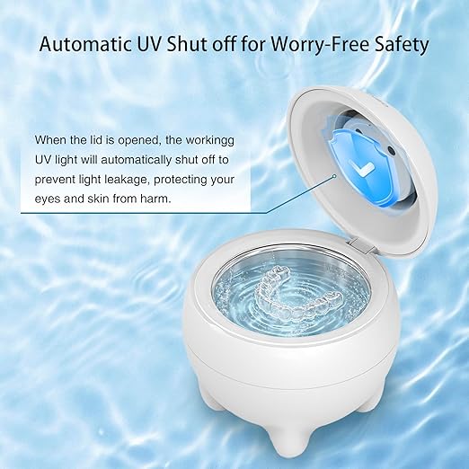 Ultrasonic Retainer Cleaner Machine 45kHz, Ultrasonic Denture Cleaner with UVA +UVC for Aligner, Nightguard, Mouthguard etc Oral Dental Care, (White)