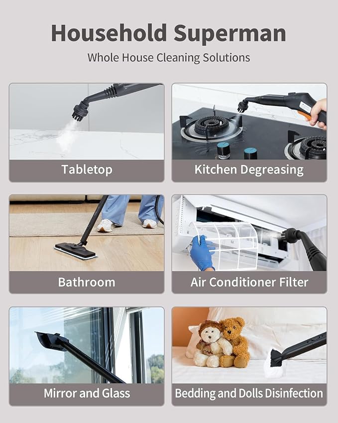 Portable Steam Cleaner, 293°F 58 PSI Powerful Multipurpose Handheld Steam Mop, 21 Attachments, 50Oz Capacity, Heavy Duty Steamer for Carpets, Floors, Cars, Tiles, Crack Cleaning, Turquoise
