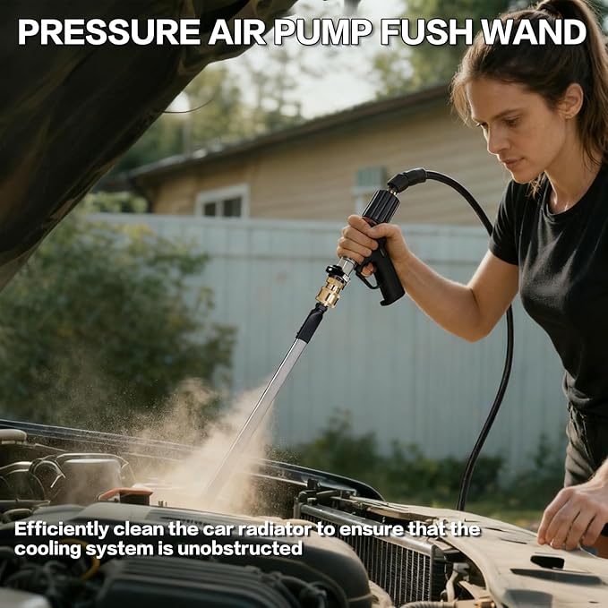 47" & 24" Radiator Cleaning Wand 2-Piece Set - 4500 PSI Stainless Steel Dual Water/Air Radiator cleaner Cleaner w/Pressure Washer Gun Adapter & Tips for Cars, Trucks, RVs, Heavy Equipment