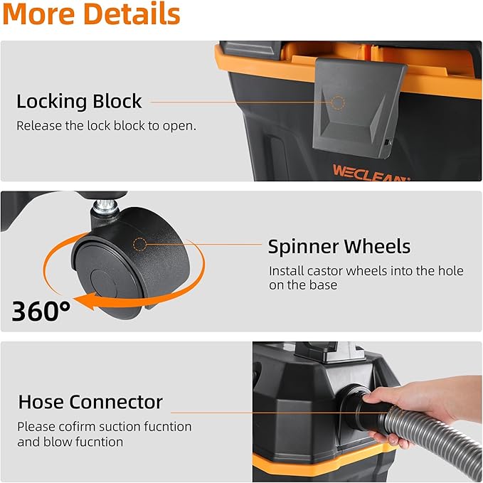 WECLEAN Shop Vac 4 Gallon 5.5 Peak HP Commercial Wet Dry Vacuum Cleaner, Heavy Duty Shop Vac with Blower Function, HEPA Filter, Portable Wet Dry Vac for Garage Car Detailing Construction Cleanup