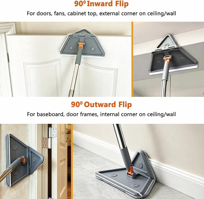 Upgraded Wall Cleaner Mop & Baseboard Cleaning Tool with 98" Long Handle, Duster Mop for Painted Wall, Ceilings, Windows, Floor, 2-in-1 Triangle & Rectangle Head with Squeegee, 10 Washable Pads