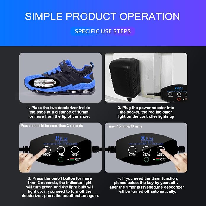 Ultraviolet Shoe Deodorizer,UV Light Sneaker Cleaner,Smart Timing UV Footwear Odor Elimination,360°Ultraviolet Bulb Design, Applicable to All Shoes and Boots 6W （Silver）