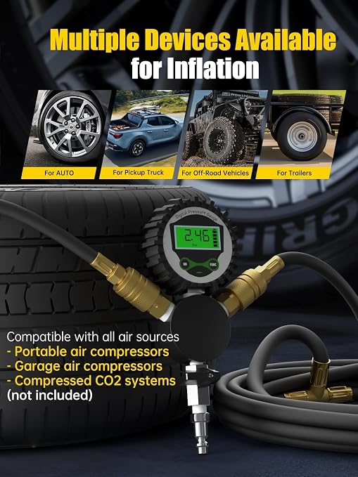 MIKKUPPA 4 Tire Inflation System - 4 Tire Inflation Deflation System, Tire Pressure Equalizer with Quick Coupler Adaptor Closed Flow Air Chuck for Car Trucks Off Road Vehicles Up to 155" Wheelbase