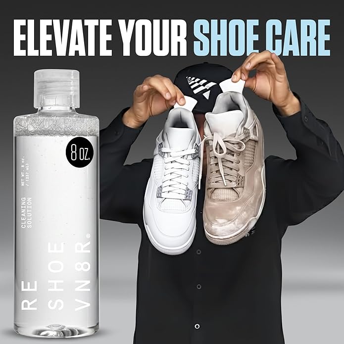 RESHOEVN8R Shoe Cleaning Solution, 8 oz - Sneaker Cleaner & Shoe Care for Canvas, Leather, Mesh, Suede, White, & Nubuck Shoes - Shoe Cleaner Sneakers Kit Solution in Easy-to-Use Bottle - 60-100 Uses