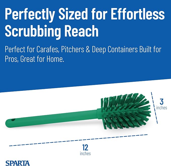 SPARTA 12 Inch Bottle Brush with Polyester Bristles and Plastic Handle, Color Coded, Large Round Head Cleaner for Bottles Jars and Food Service Equipment, Green