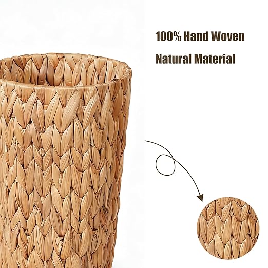 PINXIURY Trash Can, Boho Wicker Waste Basket, Natural Woven Trash Bin, Round Trash Cabinet, Tilt Out Trash Can Cabinet for Bathroom, Office, Bedroom, Water Hyacinth 2 Gallon