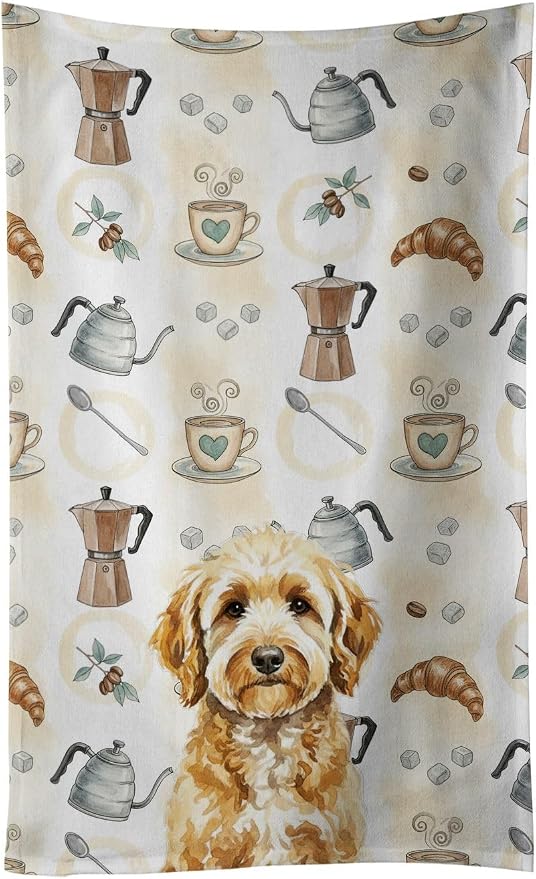 Caroline's Treasures Goldendoodle Coffee Bar Kitchen Towel Velour Plush Front and Cotton Loop Back Machine Washable