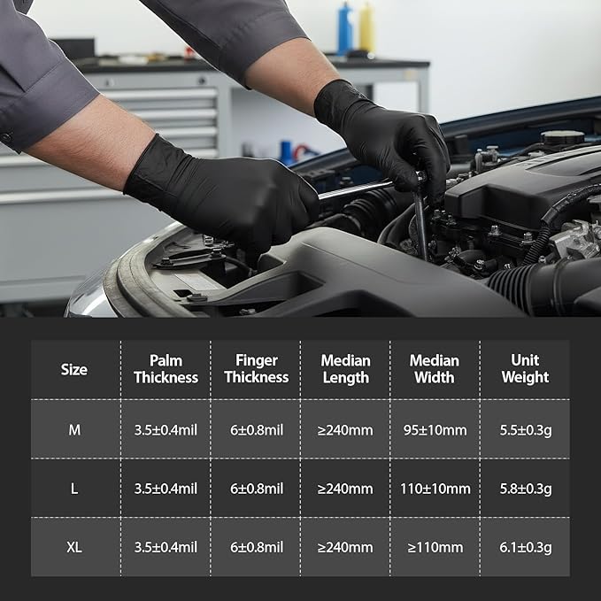 Black 6 Mil Nitrile Gloves HEAVY DUTY Disposable Chemical Resistant Latex & Powder Free,Food, Mechanic,Cleaning Gloves