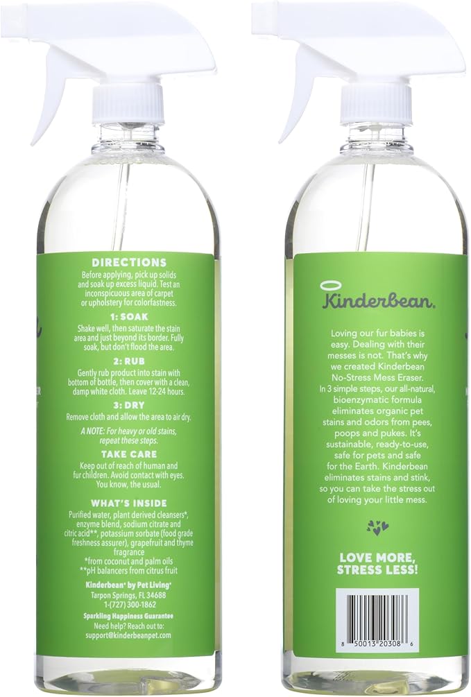 No-Stress Mess Eraser – Dog & Cat Urine Stain & Odor Remover, 2-Pack 32 oz, Enzyme Bio-Active Cleaner for Carpet, Upholstery & Car Seats, Helps Remove Pet Smell from Home & Car, Grapefruit & Thyme