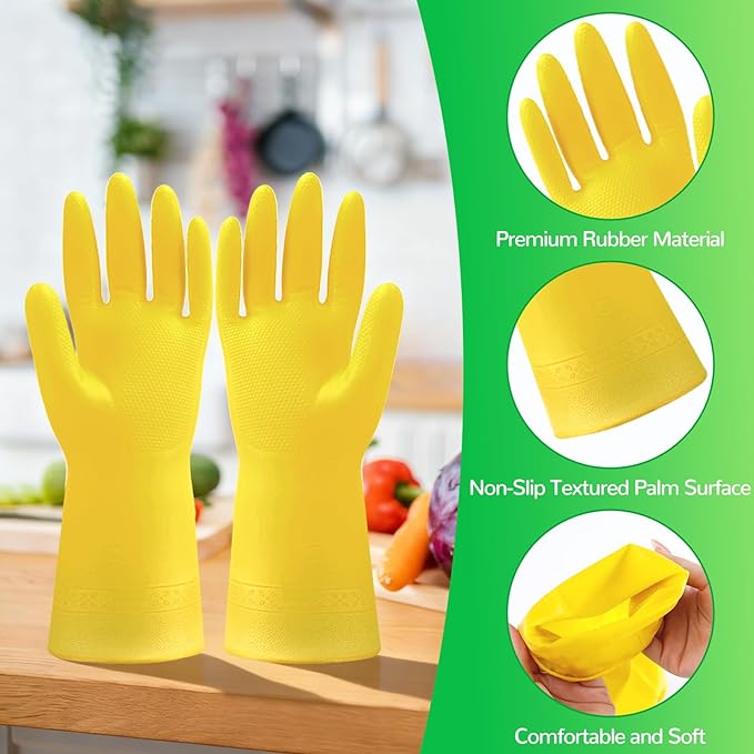 36 Pairs Rubber Dishwashing Gloves, Reusable Household Cleaning Gloves, Long Kitchen Glove for Washing Dishes, Non Slip Rubber Cleaning Glove for Dishwashing, Gardening and Home Use (Yellow)