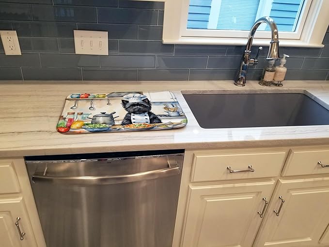 Caroline's Treasures DAC6225DDM Cairn Terrier The Chef Dish Drying Mat Absorbent Dish Drying Mat Pad for Kitchen Counter Dish Drainer Mat for Countertop, 14 x 21", Multicolor