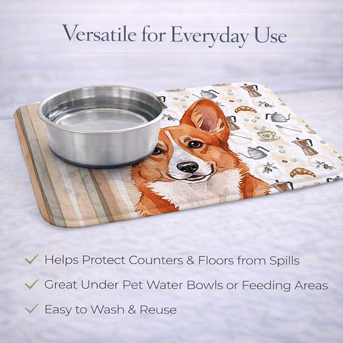 Caroline's Treasures Red Cardigan Welsh Corgi Coffee Bar Dish Drying Mat Absorbent Dish Drying Mat Pad for Kitchen Counter Dish Drainer Mat for Countertop, 14 x 21", Multicolor