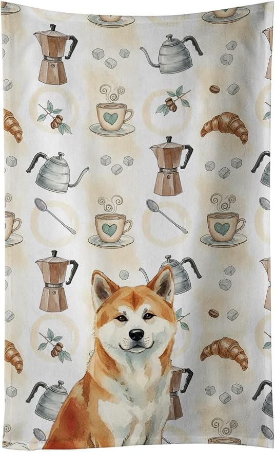 Caroline's Treasures Red Akita Coffee Bar Kitchen Towel Velour Plush Front and Cotton Loop Back Machine Washable