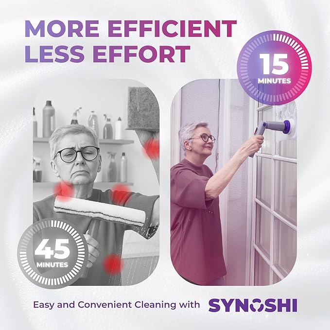 Synoshi PRO Electric Spin Scrubber & Magic Melamine Sponge Heads (3 Units), Bathroom and Shower Scrubber, Kitchen Cleaning, Adjustable Angles, 2 Speed